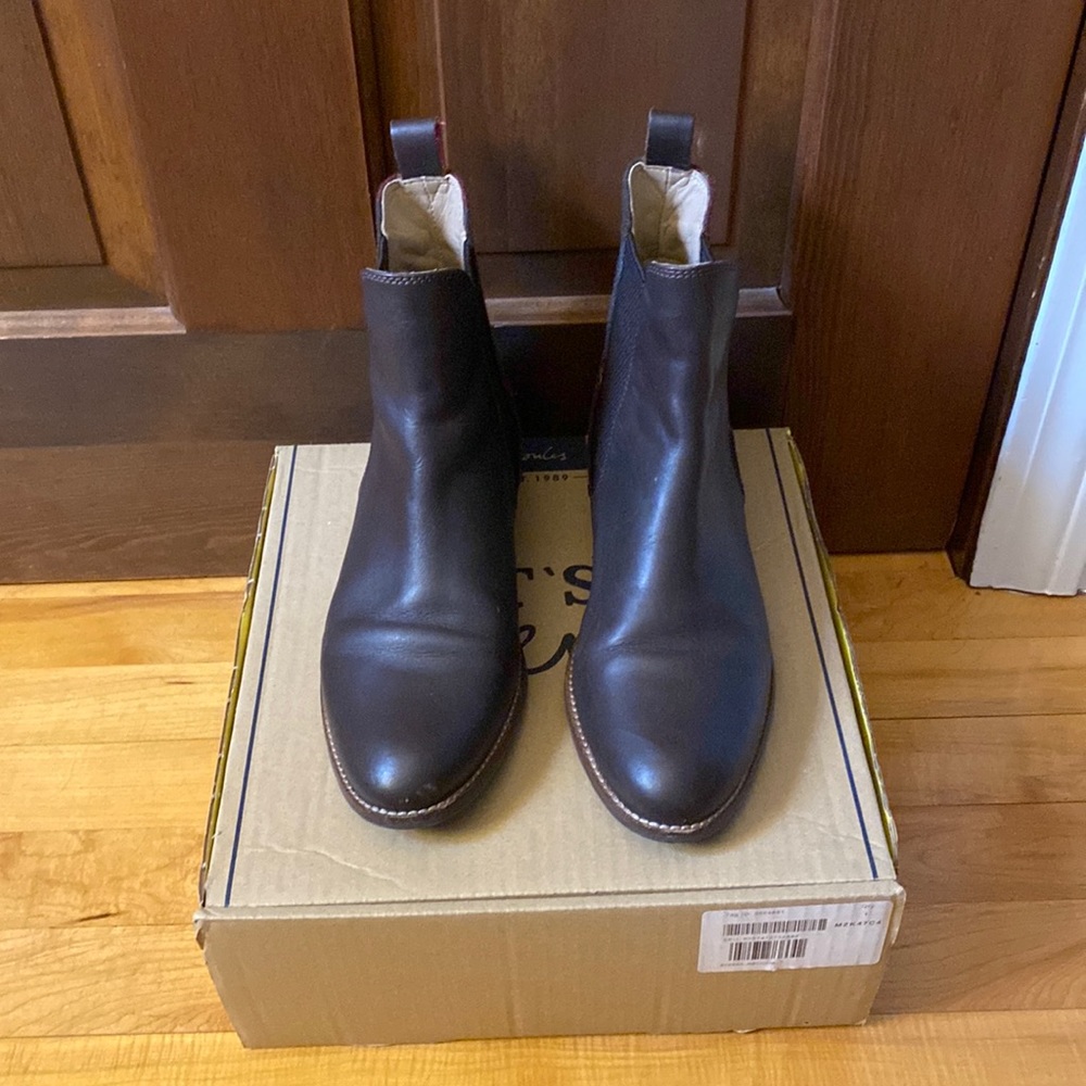 Joules dark brown Chelsea ankle boots with red plaid check back 9 - Picture 1 of 7